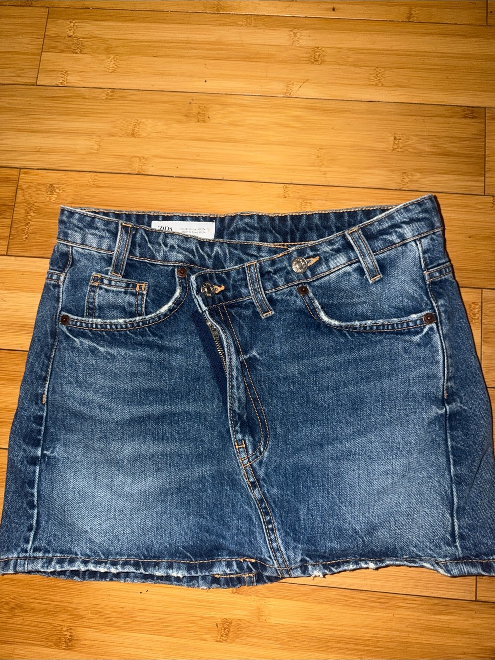 Zara Blue Washed Denim Mini Skirt